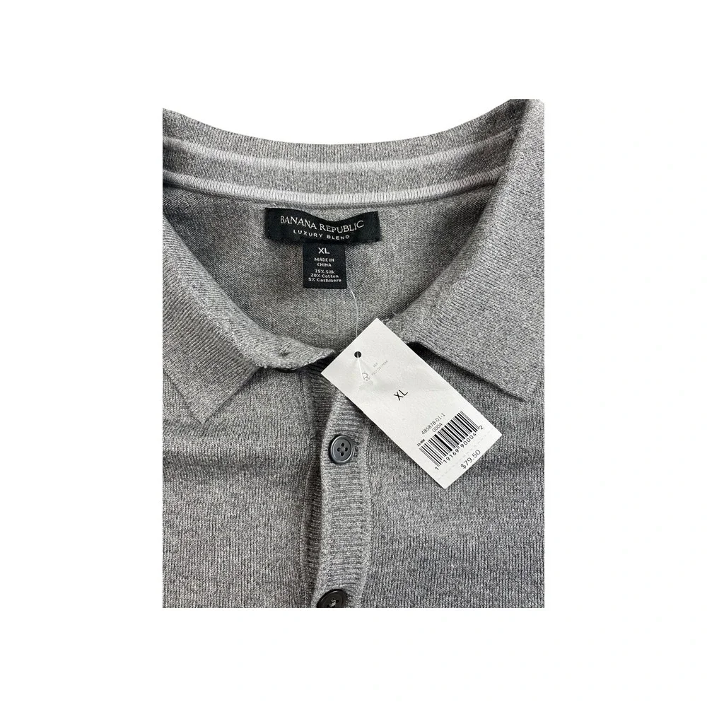Banana Republic Mens Luxury Blend Long Sleeve‎ Gray Polo Shirt Sweater XL